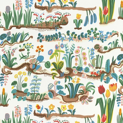 Textile Primavera - Svenskt Tenn Online - Width 130 cm Repeat 65 cm, Linen 315, Primavera, Multi, Josef Frank