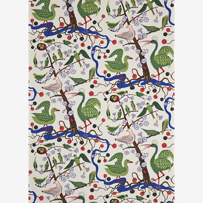 Textile Gröna Fåglar - Svenskt Tenn Online - Width 130 cm Repeat 92 cm, Linen 450, Gröna Fåglar, Multi, Josef Frank